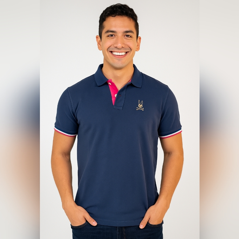 Psycho Bunny Navy Polo with Pink Accents